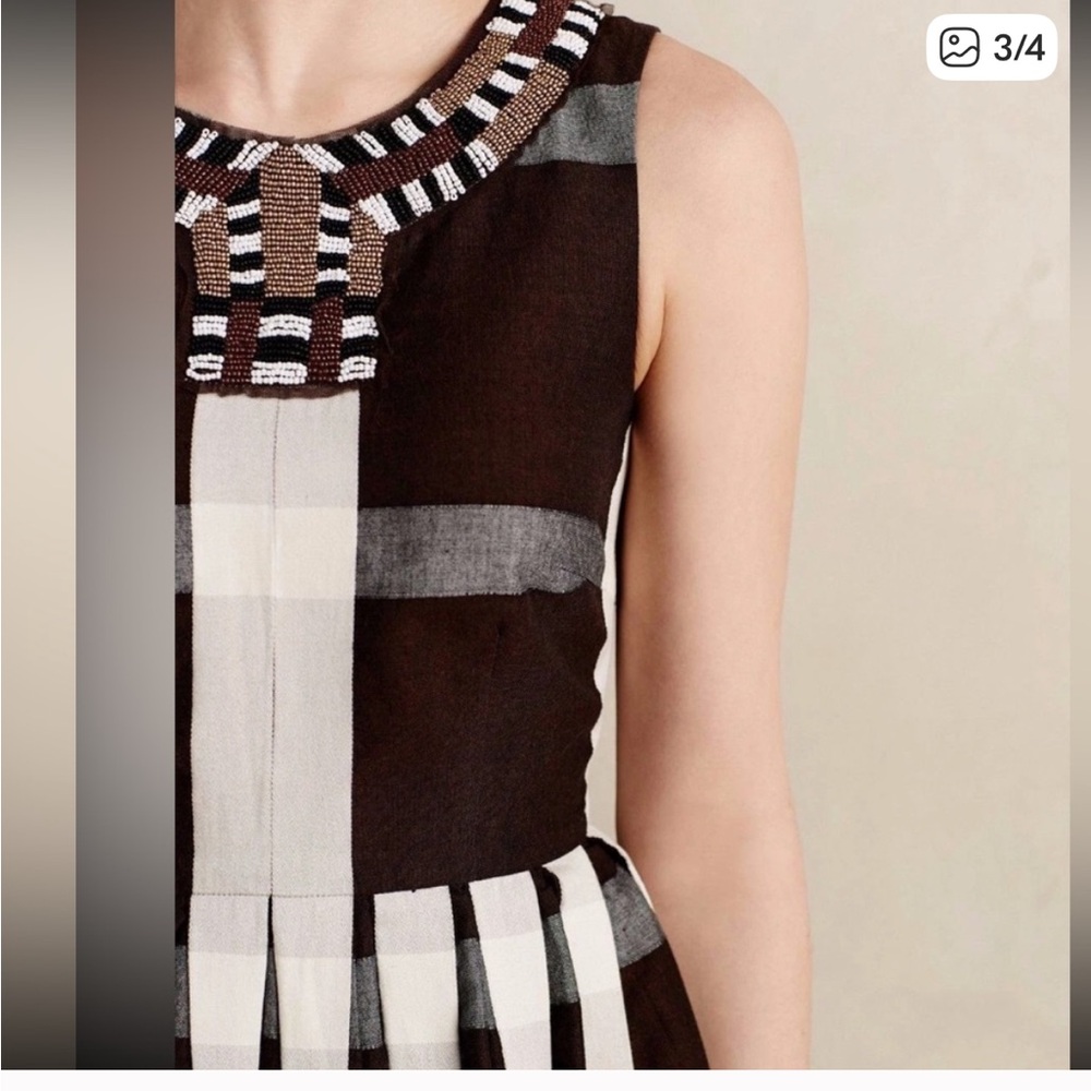 Maeve Black and White Plaid Midi Dress
